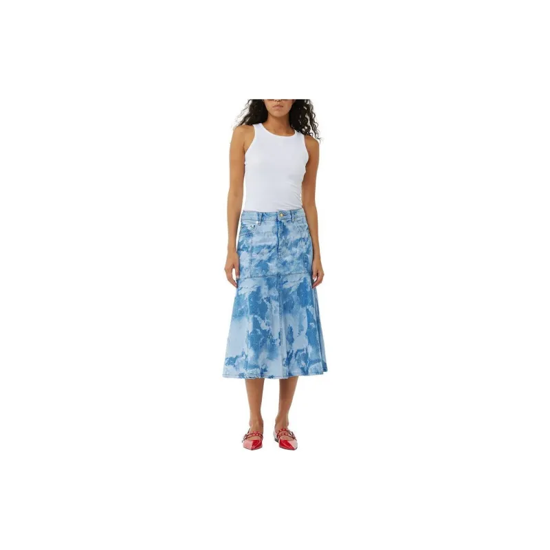 GANNI Bleach effect Denim Midi Skirt-1