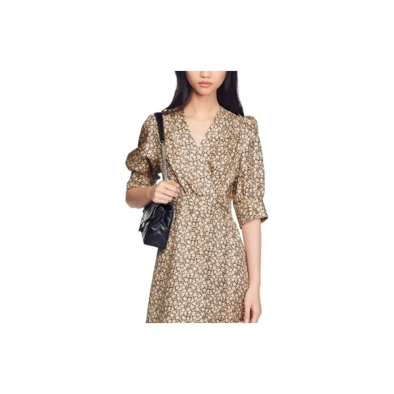 Sandro Short-Sleeved Dresses Women's Beige Yellow-3