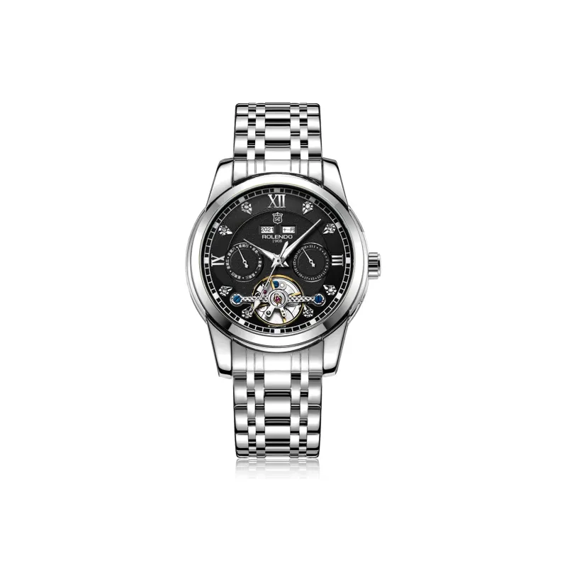 ROLENDO R Tide Play Series Automatic Mechanical Movement Stainless Steel Watchband Watch Men's Watches Black Dial-1