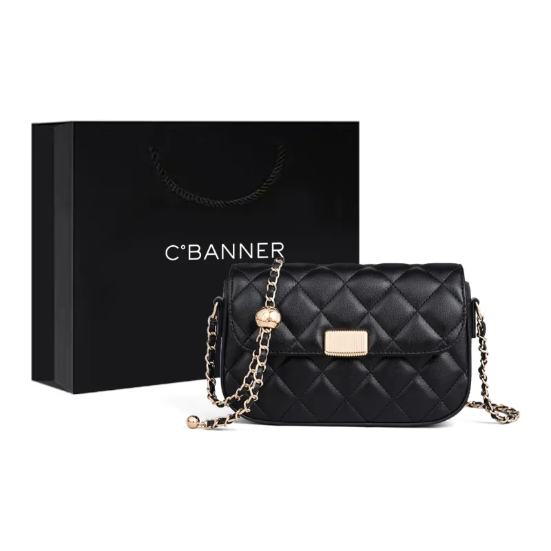C°BANNER Cow Leather With Synthetic Leather Small Square Bag Shoulder Bag Regular Women's Black-0