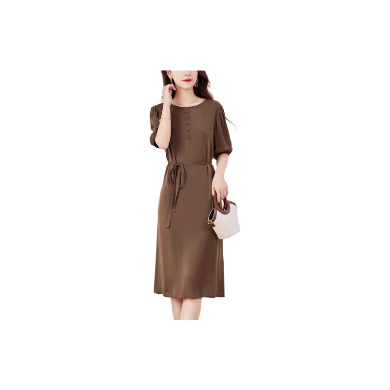Yi Mengyuan Lace Up Silk Short Sleeved Dress Women's-7