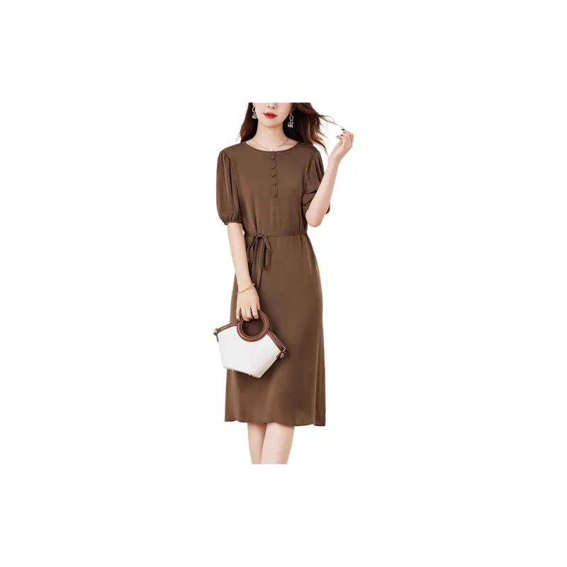 Yi Mengyuan Lace Up Silk Short Sleeved Dress Women's-8