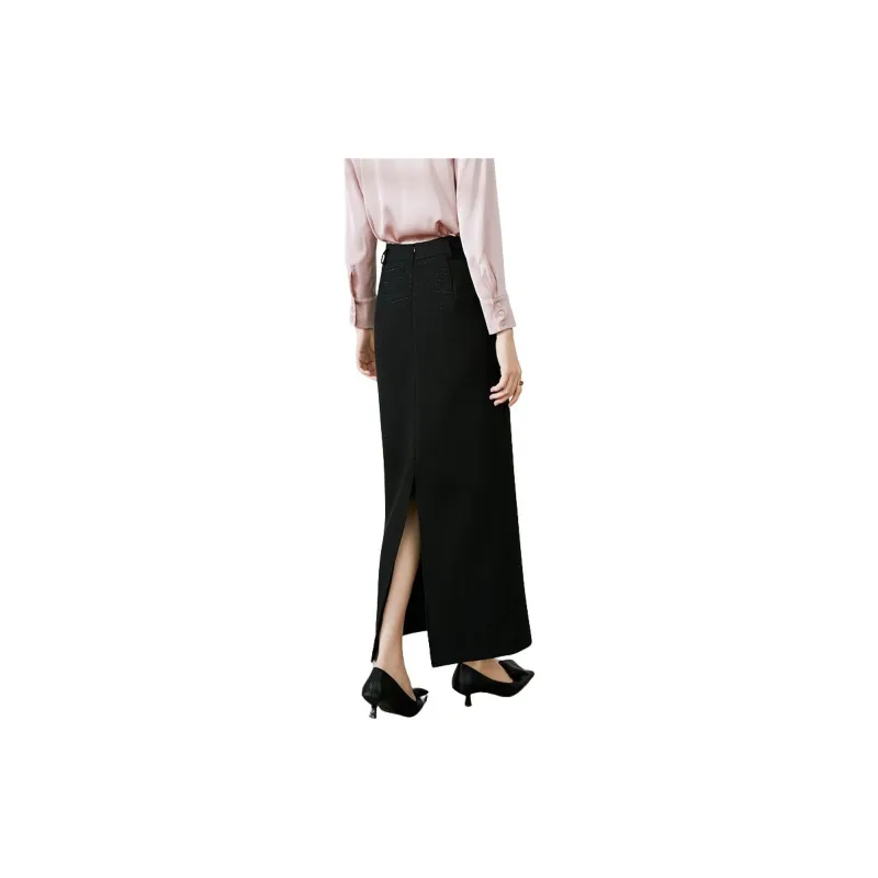 Late White Casual Long Skirts Women's Black-4