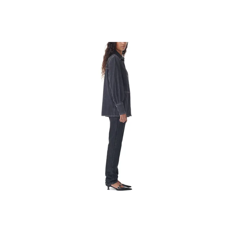 GANNI Logo Embellished Denim Chambray Shirt-2