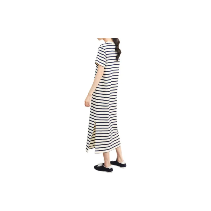 Orange Desire SS24 Short Sleeved Dress Women's White Base Navy Blue Stripes-2