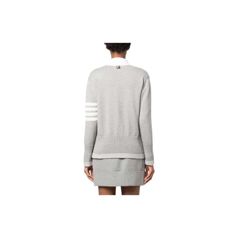THOM BROWNE 4 Bar Stripe V Neck Cardigan-2
