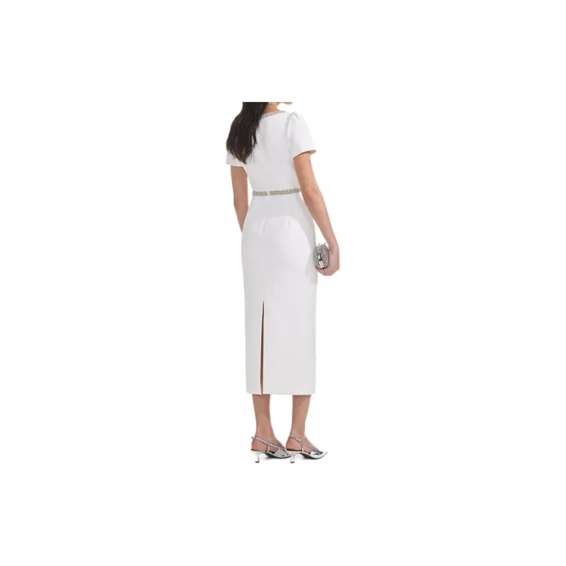 Self portrait Short Sleeved Dresses Women's Pure White-2