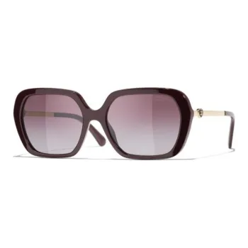 CHANEL Acetate Metal Square Sunglasses Unisex Burgundy