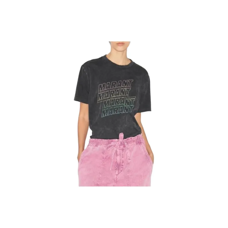 ISABEL MARANT ETOILE SS24 Drop Shoulder Sleeve T Shirt Women's Faded Black-1
