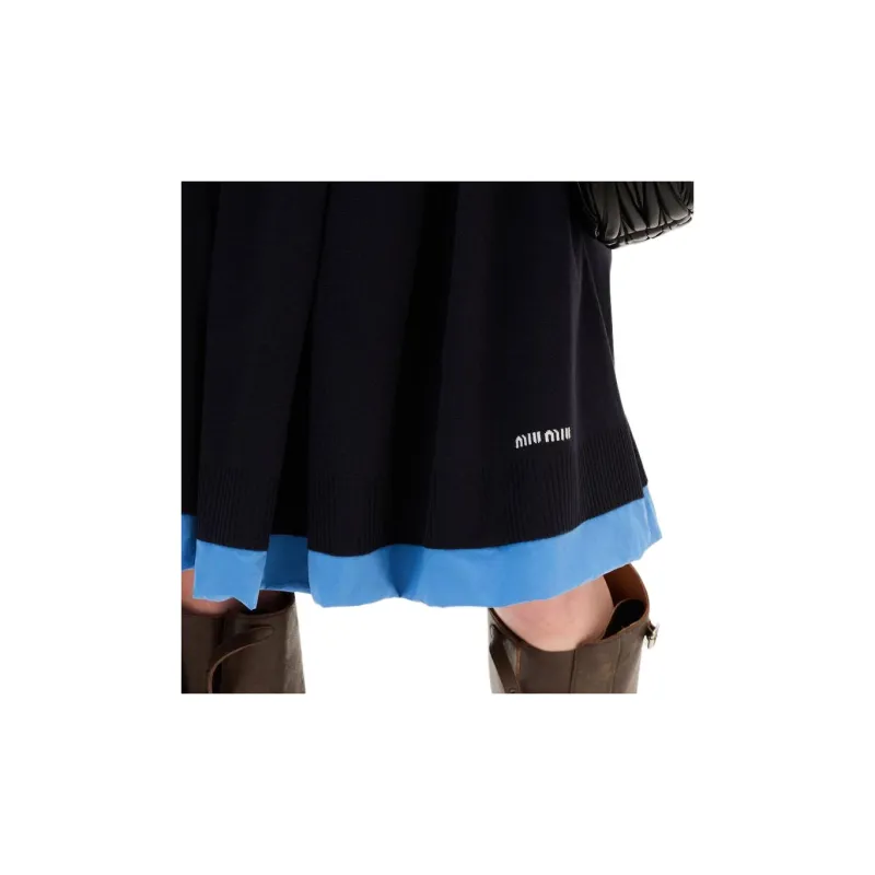 MIU MIU Pleated Poplin Skirt Blu Azzurro-4
