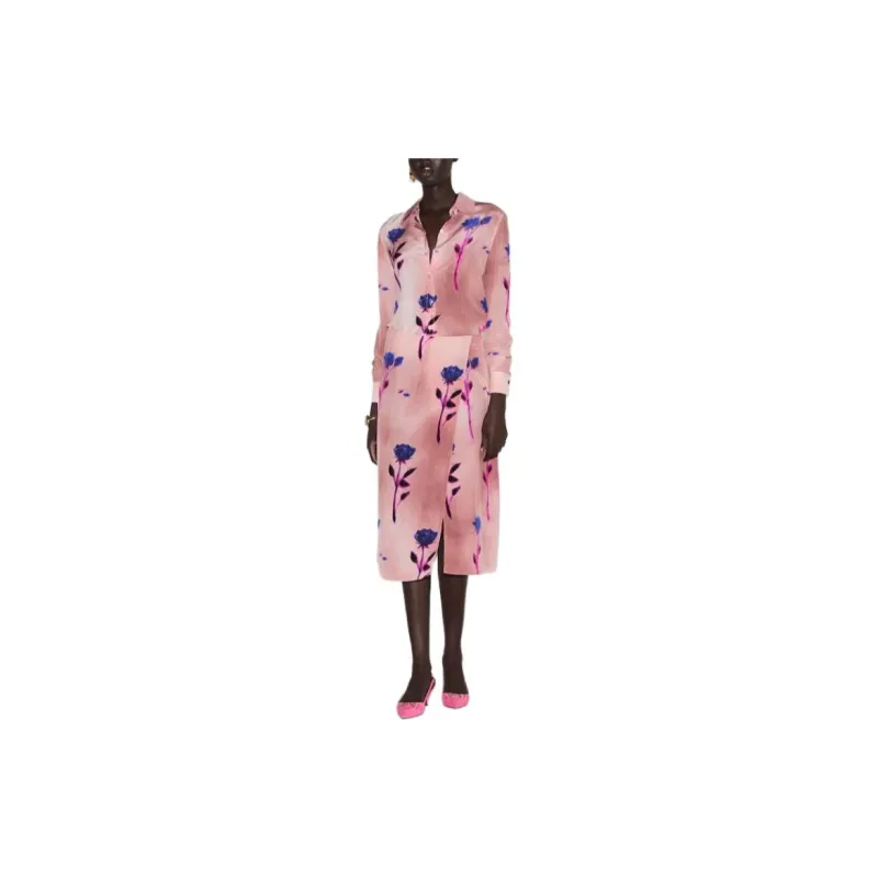 GUCCI Flora-Print Crepe De Chine Skirt Casual Long Skirts Women's Pink-1