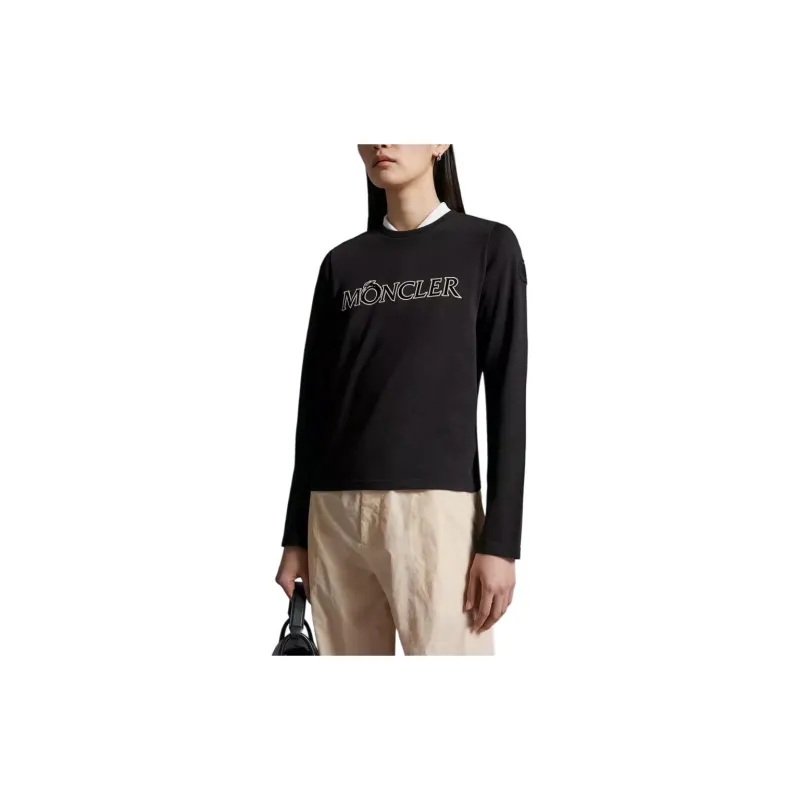 Moncler Logo Long Sleeve T Shirt T Shirt Women's Black-3