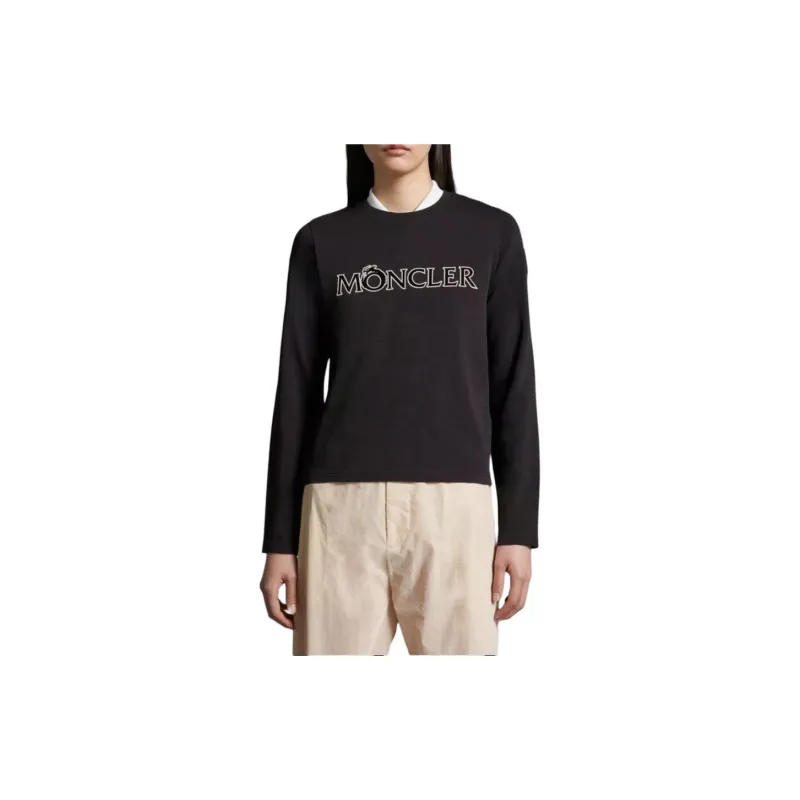 Moncler Logo Long Sleeve T Shirt T Shirt Women's Black-1
