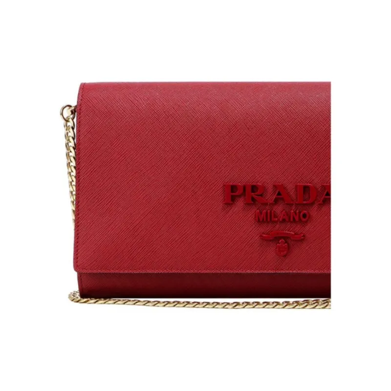 PRADA Leather Crossbody Bag Shoulder Bag Women's Red-3