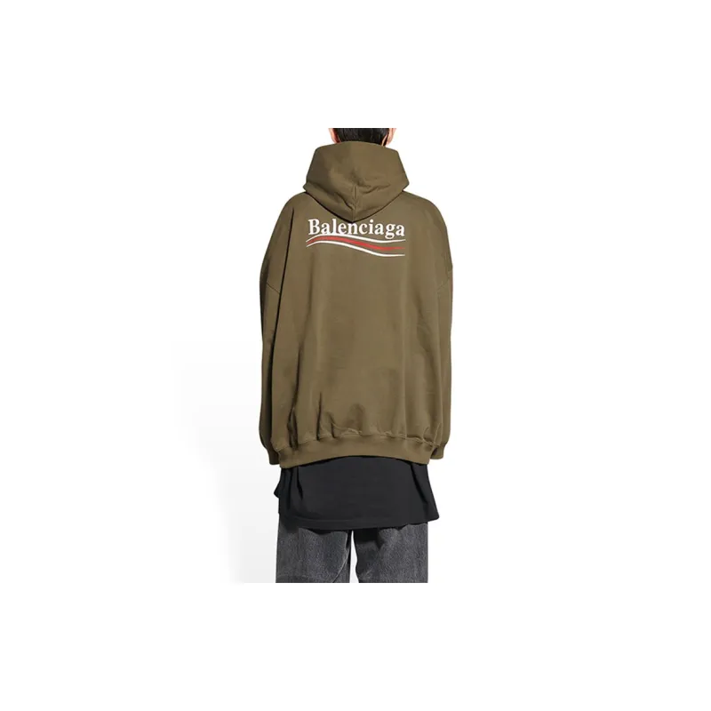 Balenciaga Campaign Logo Embroidered Oversized Hoodie Military Green-2