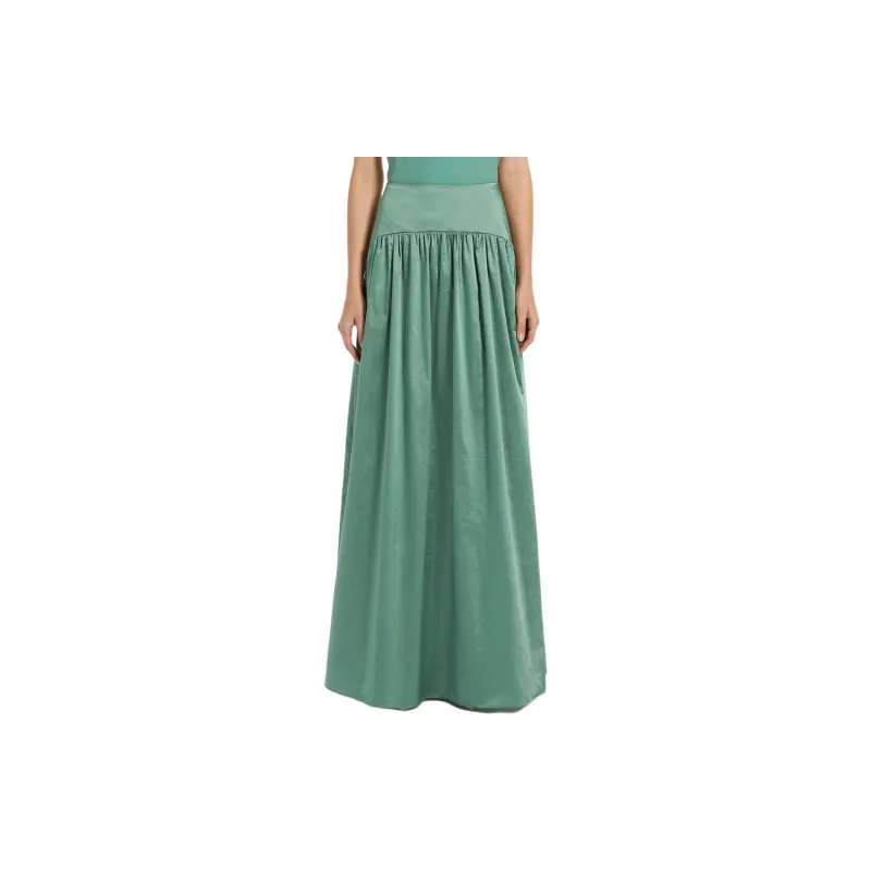 MaxMara Studio Nava Collection Long Taffeta Skirt Casual Long Skirt Women's Jadeite Color-1