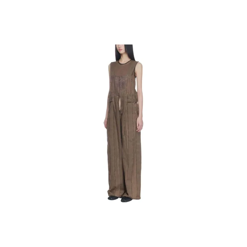 UMA WANG Panda Wide leg Denim Dungarees-4