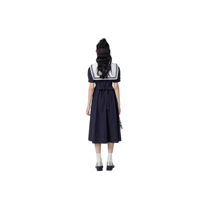 ZIHAN Short Sleeved Dress Women's Navy Blue-2
