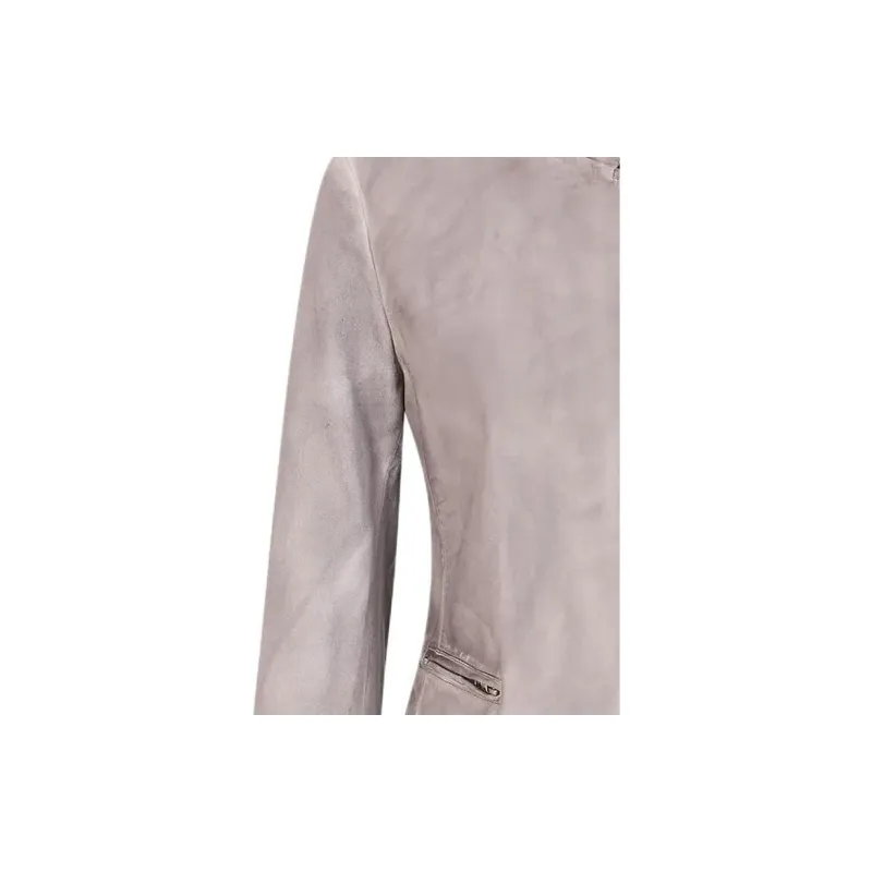 EMPORIO ARMANI SS24 Leather Jacket Women's Light Gray-5