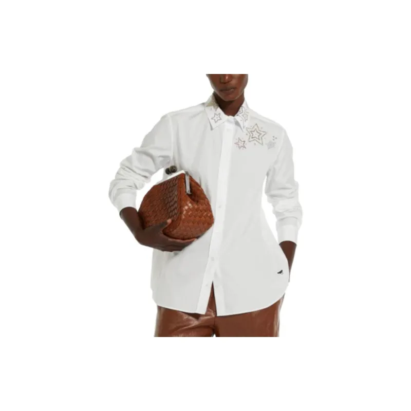 WEEKEND MaxMara Donnola Collection Rhinestone Detailed Cotton Shirt Women's White-1