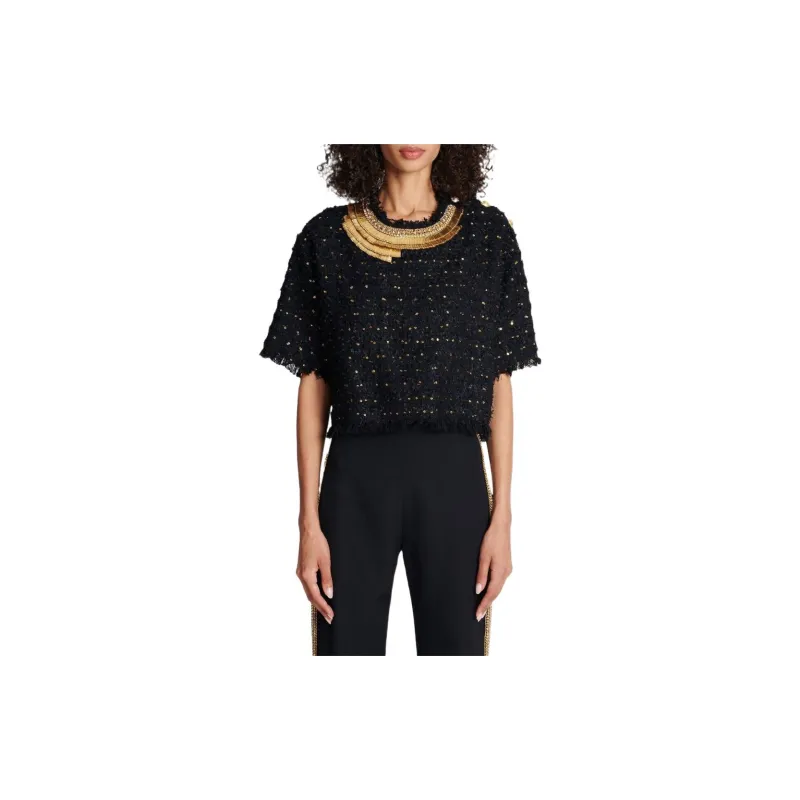 BALMAIN Sequin embellished Tweed Top-3