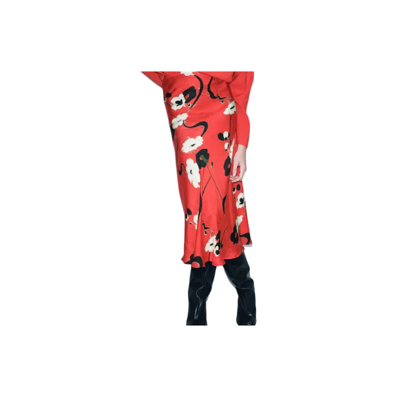ZARA ZW Series Casual Long Skirts Women's Red-2