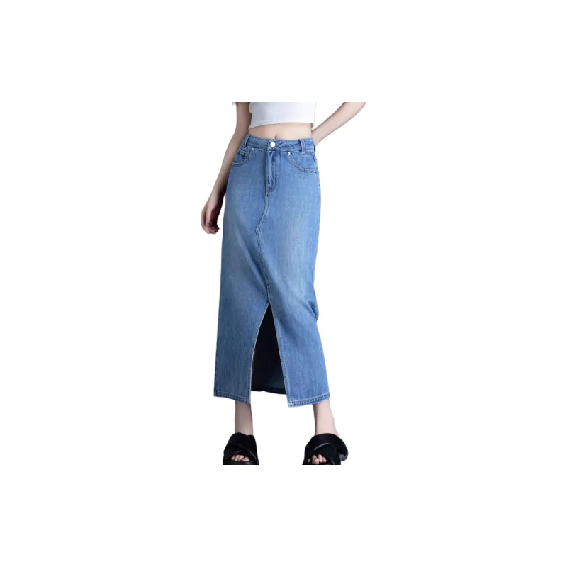 You Cow Me Pants Denim Long Skirts Women's Light Blue-1