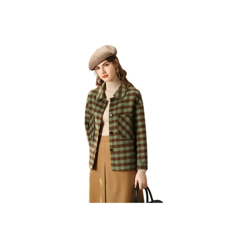 FENHONGMALI Coats Women's Green Plaid-3