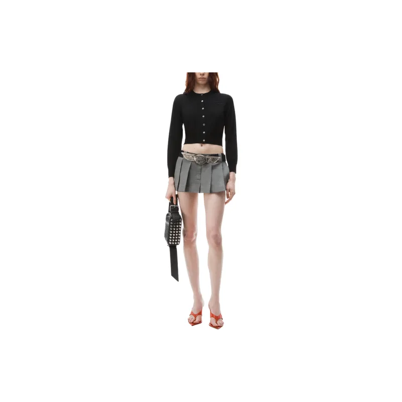 T By Alexander Wang Superfine Cropped Crewneck Cardigan Black-2