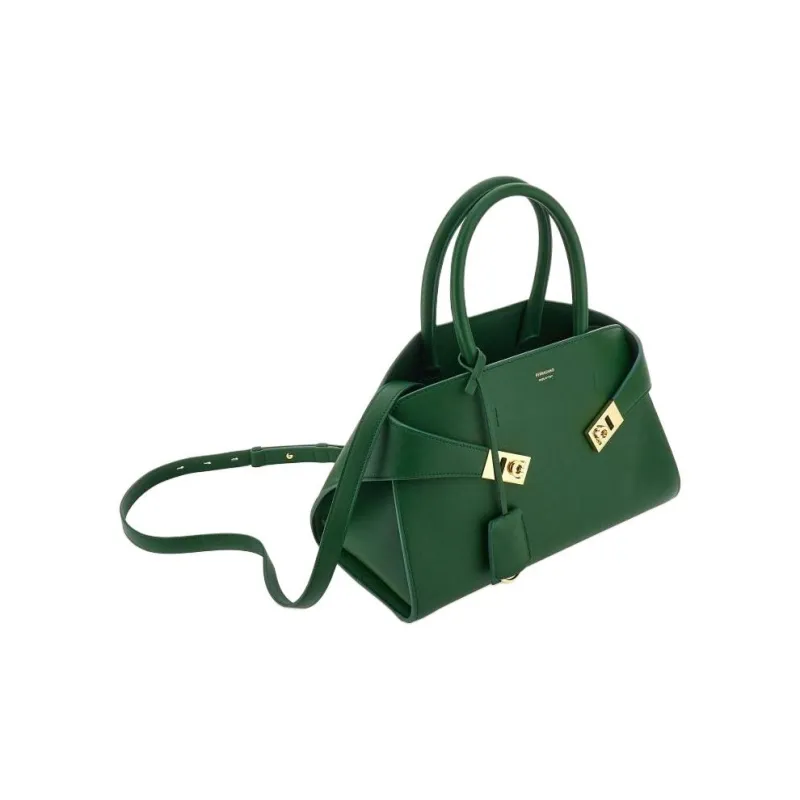 FERRAGAMO GANCINI Grained Calfskin Shoulder Bag Crossbody Bag Handbag Small Size Women's Forest Green-1