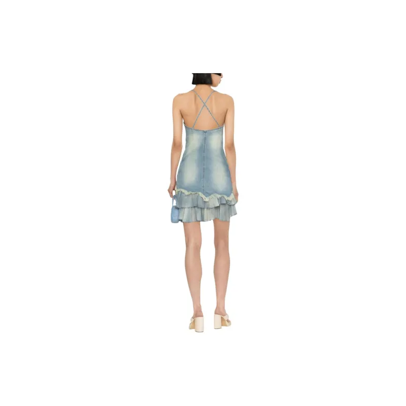 Blumarine Jean Tiered Sweetheart Neck Denim Dress-2