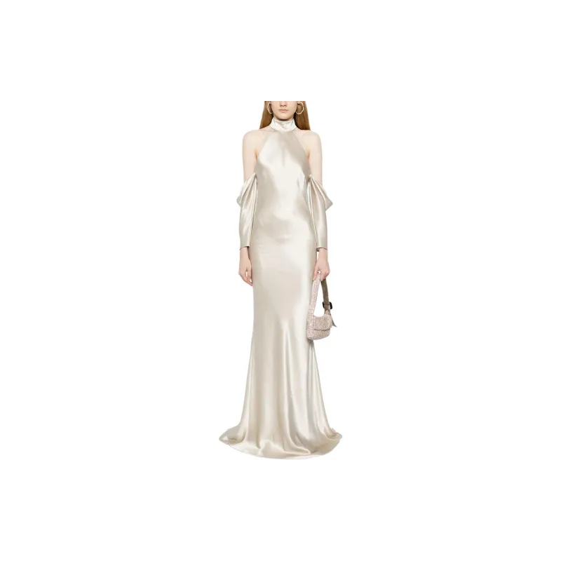 Michelle Mason Halterneck Drop sleeve Maxi Dress-2