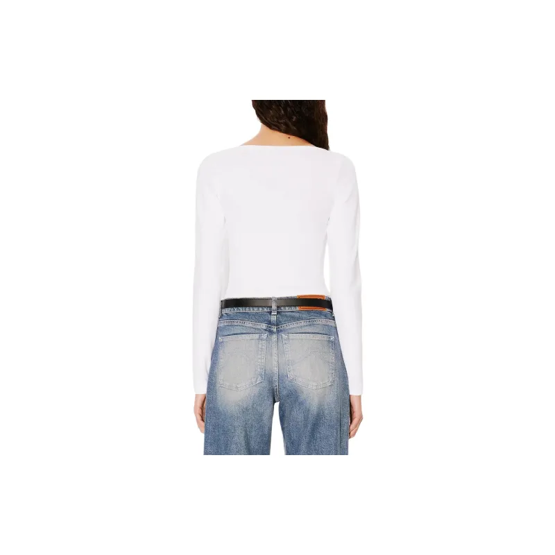 KENZO Logo Floral Emblem Cropped Long Sleeved T Shirt Women's White-4