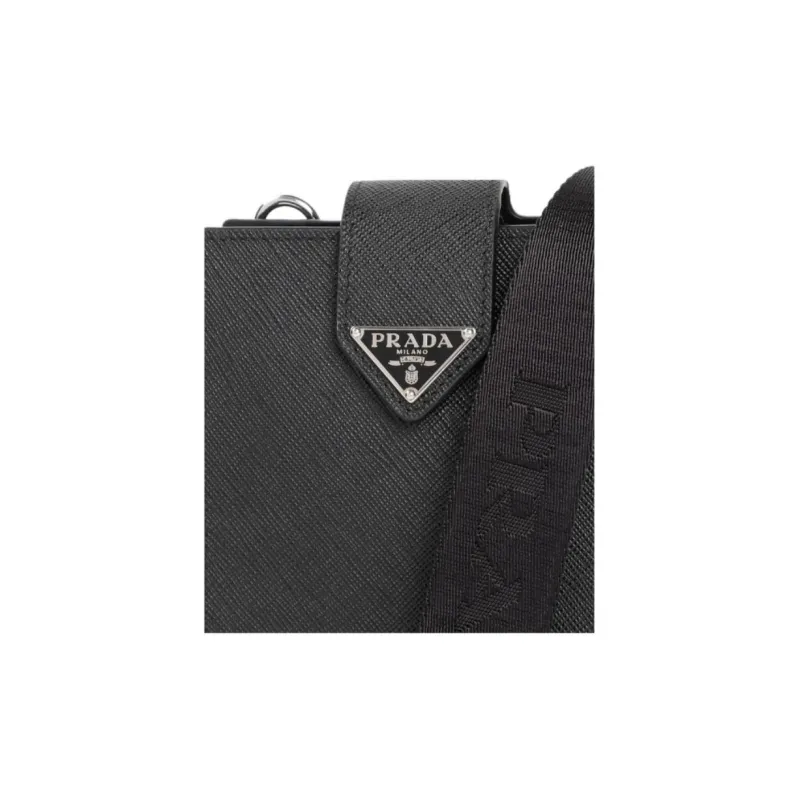 PRADA Leather Cell Phone Pouch Shoulder Bag Men's Black-8