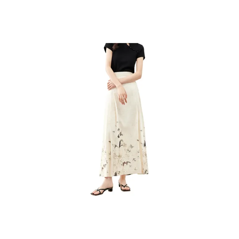 VIMLY Casual Long Skirts Women's Apricot-4