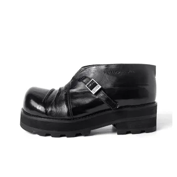 HUANXIANGZHE Round Tip Derby Shoes With Platform Height Increasing Leather Shoes Men's Black