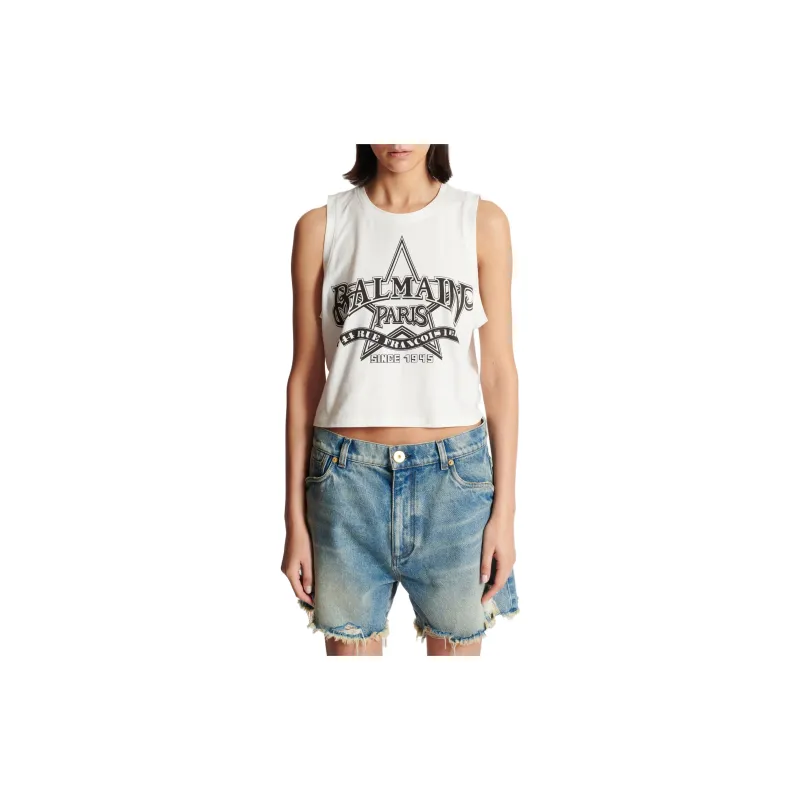 BALMAIN Western print Cropped Tank Top-1