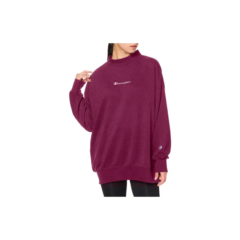 Champion Crew Neck Loose Fit Regular Sweatshirt Japan Version Women's Burgundy-3