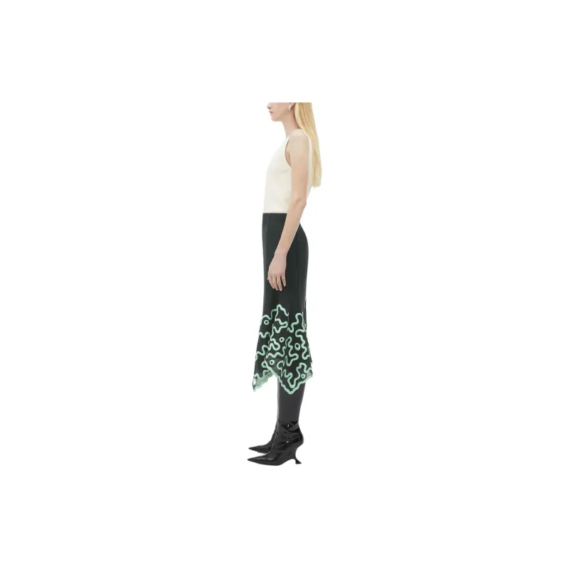 Bottega Veneta Cotton Midi Skirt With Silicone Motif Casual Long Skirt Women's Black-3