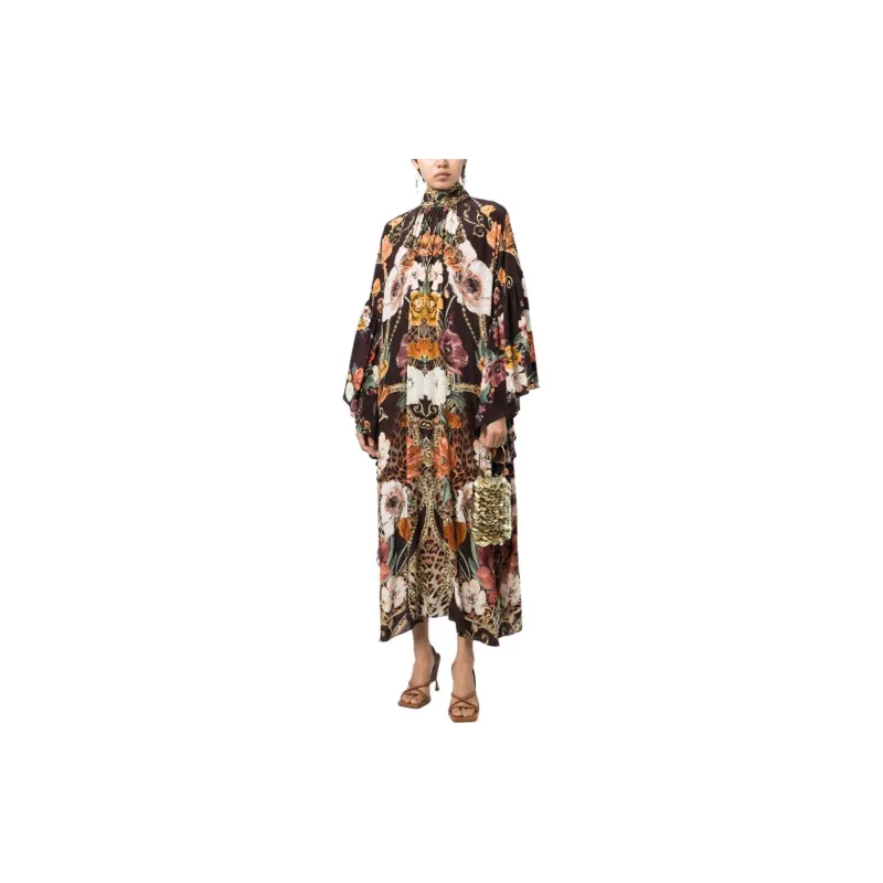 CAMILLA High-neck Botanical-print Kaftan-1