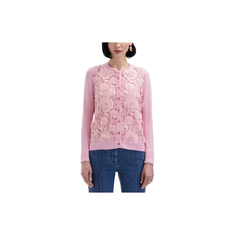 Oscar De La Renta Lace-panels Silk-blend Cardigan-2