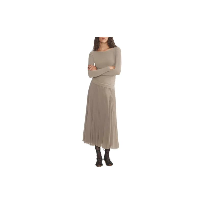ARITZIA Wilfred New Twirl Pleated Skirt Casual Long Skirts Women's Nomad Taupe/Nomad Gray Umber-2