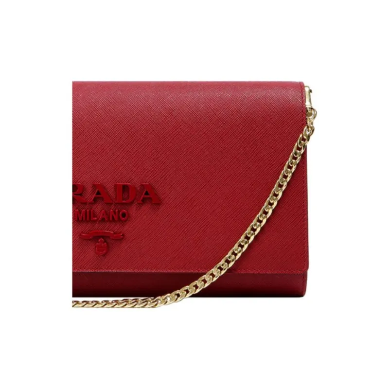 PRADA Leather Crossbody Bag Shoulder Bag Women's Red-2