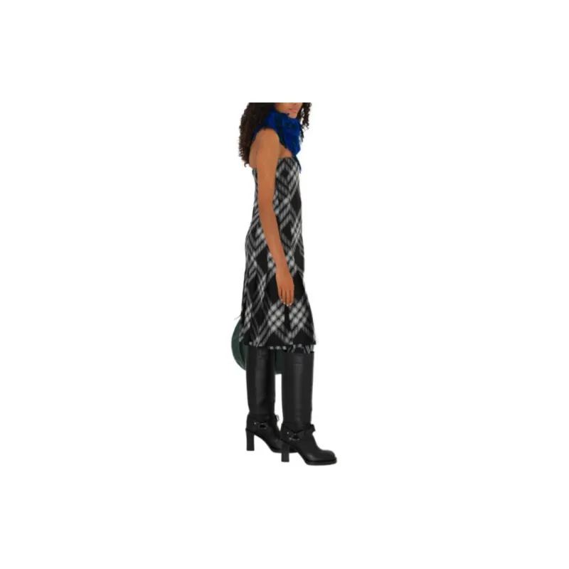 Burberry Checked Fringed Edge Midi Skirt-4