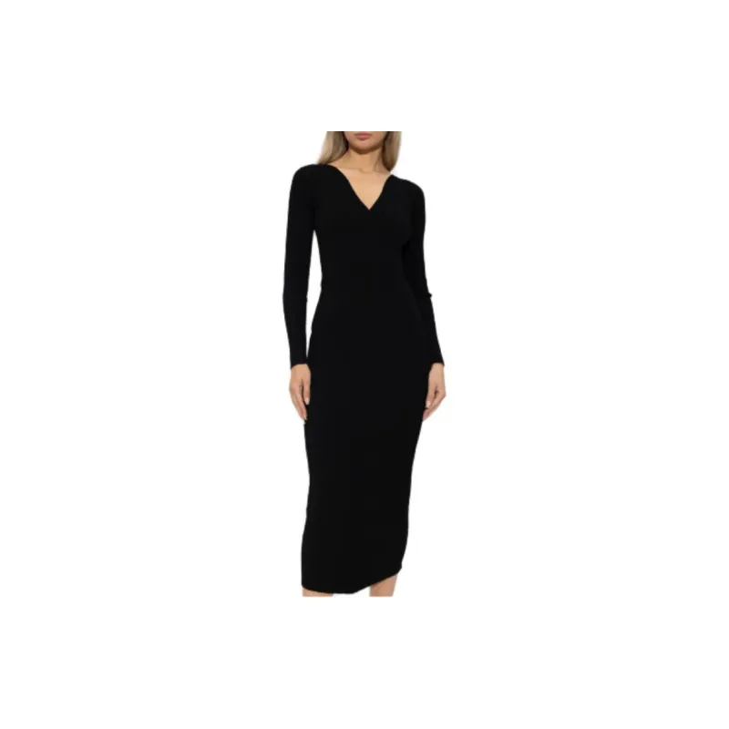 Alaia V Neck Long Sleeved Ribbed Dress-1