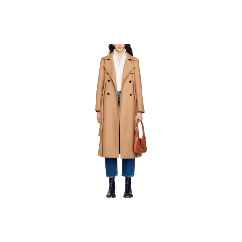 Sandro Long Trench-Style Coat Trench Coat Women's Camel-2