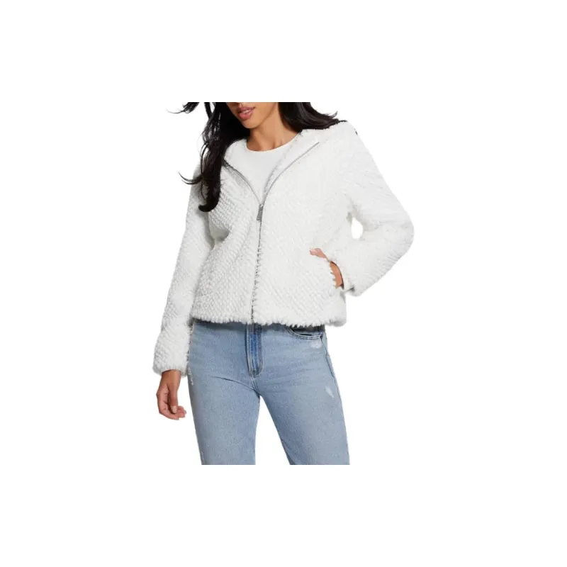 GUESS Theoline Faux-Fur Hooded Jacket Jackets Coats Women's White-2