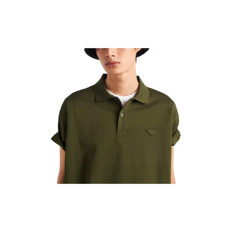 PRADA Oversized Cotton Polo Shirt Polo Shirt Men's Green-3