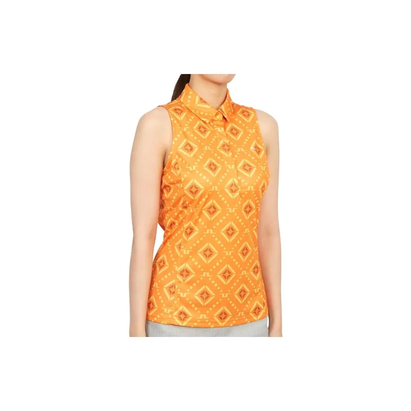 J.Lindeberg Dena Print Sleeveless Top Polo Shirt Women's Orange-3