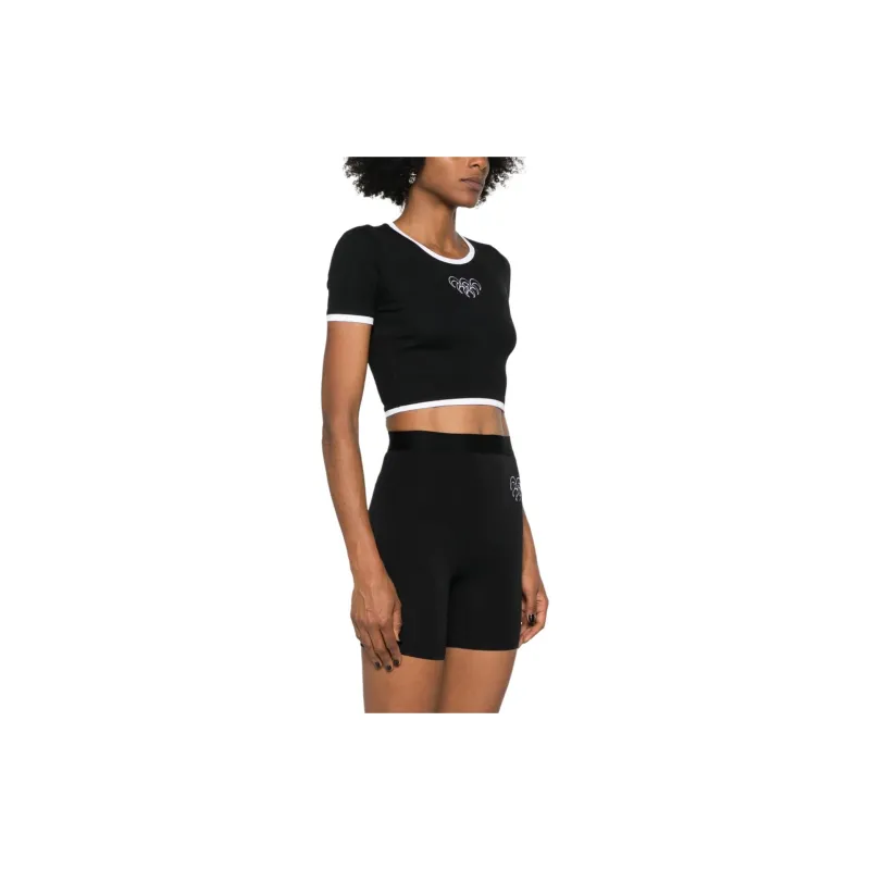 Marine Serre Contrasting trim Ribbed T shirt-3